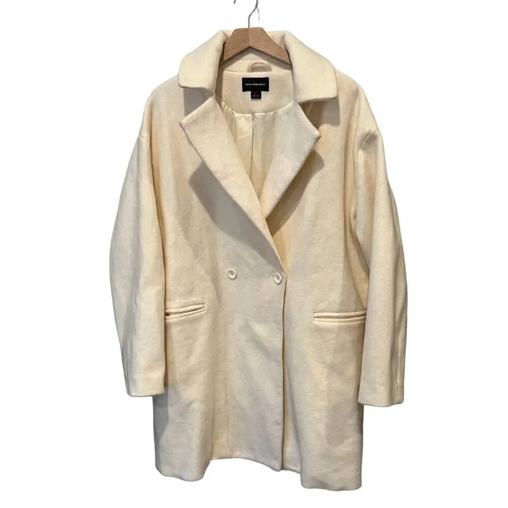 Something Navy Women Double Breasted Jacket in Ivory Size Large